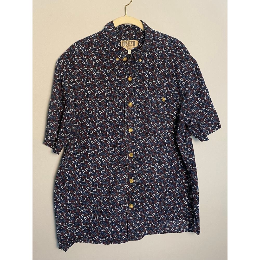 Duluth Trading Red White & Bue Star Short Sleeve Shirt Men's Large 4th‎ July